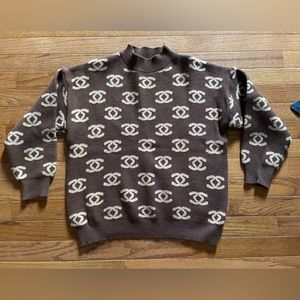 NEW Designer Sweater Brown with Tan Emblem